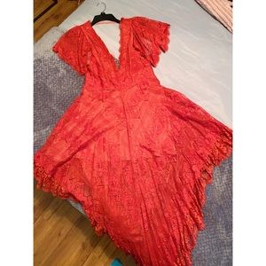 Nasty Gal Red Lace Plunge Dress